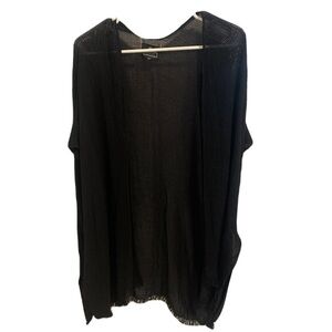 Angie Black Mesh Fringe Open Cardigan Kimono One Size Beach Cover Up